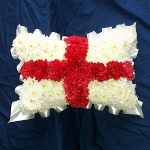 A floral arrangement resembling the England flag